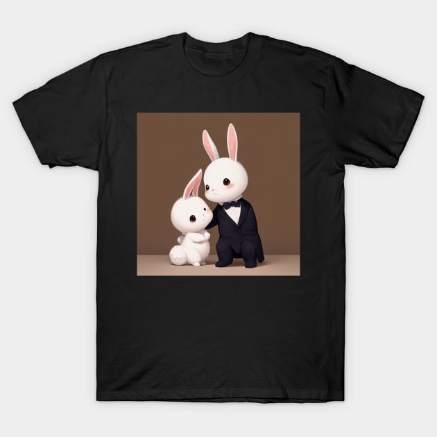 Tuxedo Rabbit With Baby Bunny T-Shirt by BAYFAIRE